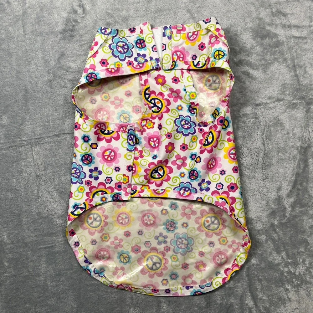 Dog‎ Raincoat Pet Multicolor Floral Peace Sign Water Resistant Vest M